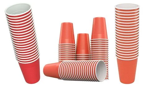 Set of colorful plastic cups isolated on white background, concept of party.. Stock Illustration