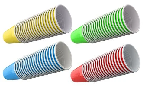 Set of colorful plastic cups isolated on white background, concept of party Stock Illustration