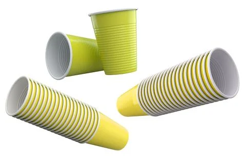 Set of colorful plastic cups isolated on white background, concept of party Stock Illustration
