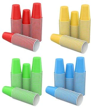 Set of colorful plastic cups isolated on white background, concept of party.. Stock Illustration