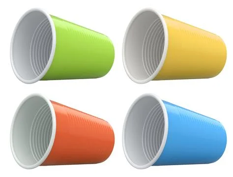 Set of colorful plastic cups isolated on white background, concept of party.. Stock Illustration
