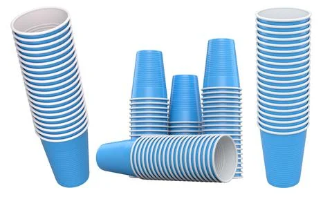 Set of colorful plastic cups isolated on white background, concept of party.. Stock Illustration