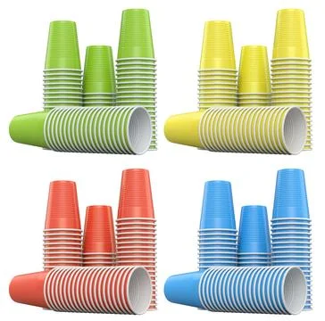 Set of colorful plastic cups isolated on white background, concept of party.. Stock Illustration