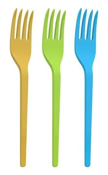 Set of colorful plastic forks isolated on a white background, symbolizing d.. Stock Illustration