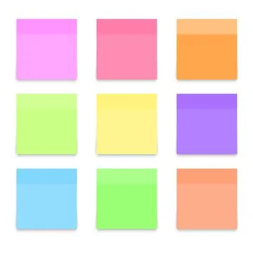 Set of colorful post note papers with soft shadow. Vector illustration. Stock Illustration