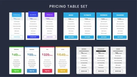 Set of colorful pricing table Stock Illustration
