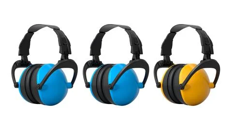 Set of colorful protective earmuffs isolated on a white background with clipping Stock Illustration