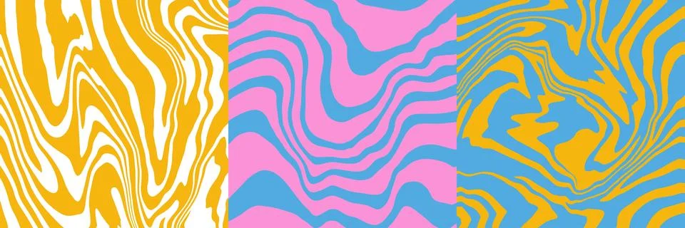 Set of colorful psychedelic square patterns with abstract organic striped shapes 스톡 일러스트