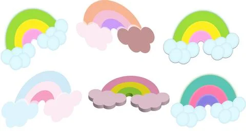 A set of colorful rainbows with clouds. Illustrazione stock
