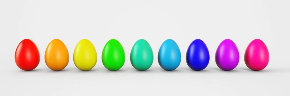 Set of Colorful Realistic Easter Eggs isolated on white background. 3D render Stock Illustration