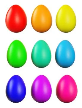 Set of Colorful Realistic Easter Eggs isolated on white background. 3D rendering Stock Illustration