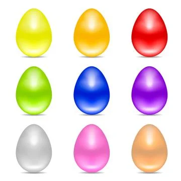 Set of Colorful Realistic Easter Eggs isolated on white background. Vector. Stock Illustration