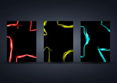 Set colorful rectangle template with neon shiny glowing vintage frame isolated Stock Illustration