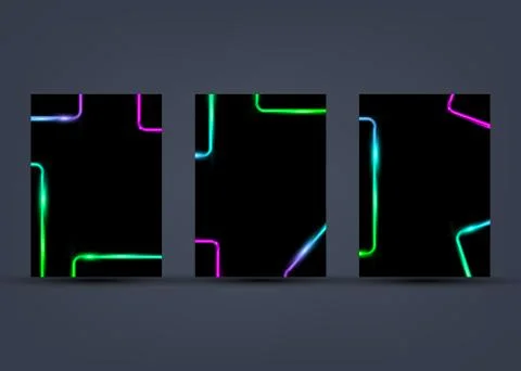 Set colorful rectangle templates with neon shiny glowing vintage frame isolated Stock Illustration