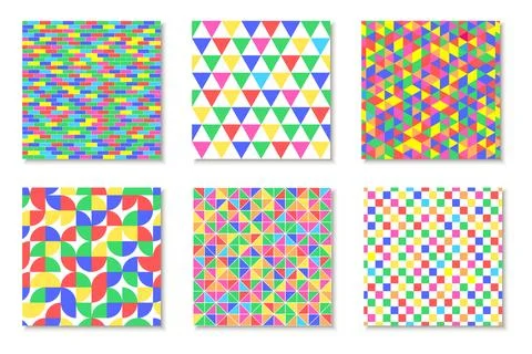 Set of colorful repeatable geometric patterns. Bright abstract fashion artwork Stock Illustration