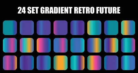 Set of colorful retro future gradients with purple blue and orange tones in Stock Illustration