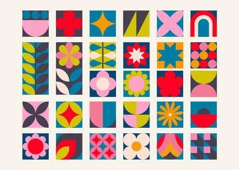 Set of colorful retro geometric elements, Trendy abstract minimalist figures Illustrazione stock
