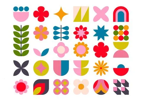 Set of colorful retro geometric elements, Trendy abstract minimalist figures Illustrazione stock