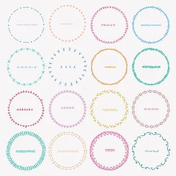 Set Of Colorful Round Frames For Decoration. Handmade Vector Illustration. Stock Illustration