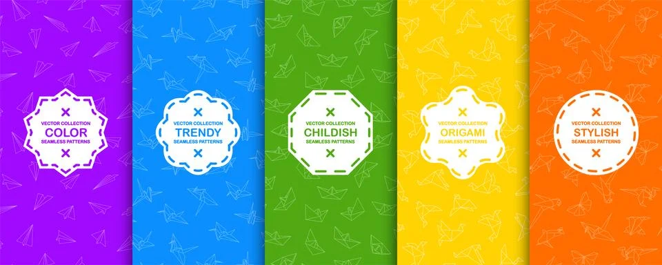 Set of colorful seamless creative patterns. Bright vector backgrounds. Hand Stock Illustration