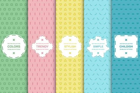 Set of colorful seamless decorative patterns - minimalsitc design. Vector bright Иллюстрация
