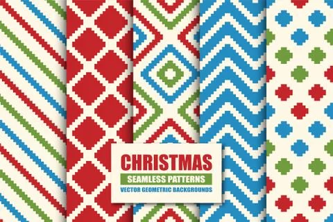 Set of colorful seamless geometric patterns - xmas design. Christmas vector Illustrazione stock