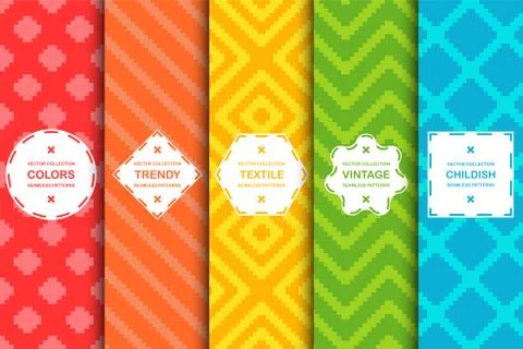 Set of colorful seamless stylish patterns - vibrant design. Textile creative イラスト素材
