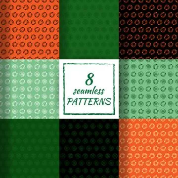 Set of Colorful seamless vector pattern with clover leaves, shamrock, and Hor イラスト素材
