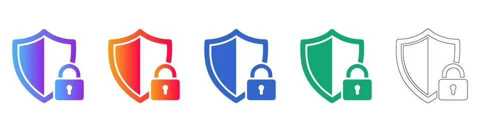 Set of Colorful Security Shield and Lock Icons Stock Illustration