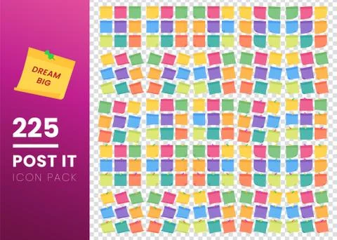 Set of colorful sheets of note papers in flat style, ready for your message.  Illustrazione stock