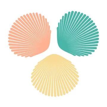 Set of colorful shells in flat style. Vector illustration isolated on white.. Stock Illustration