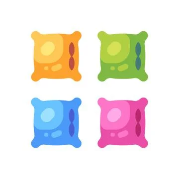 Set of colorful sleeping pillow flat icons. Yellow, green, blue and pink Stock Illustration
