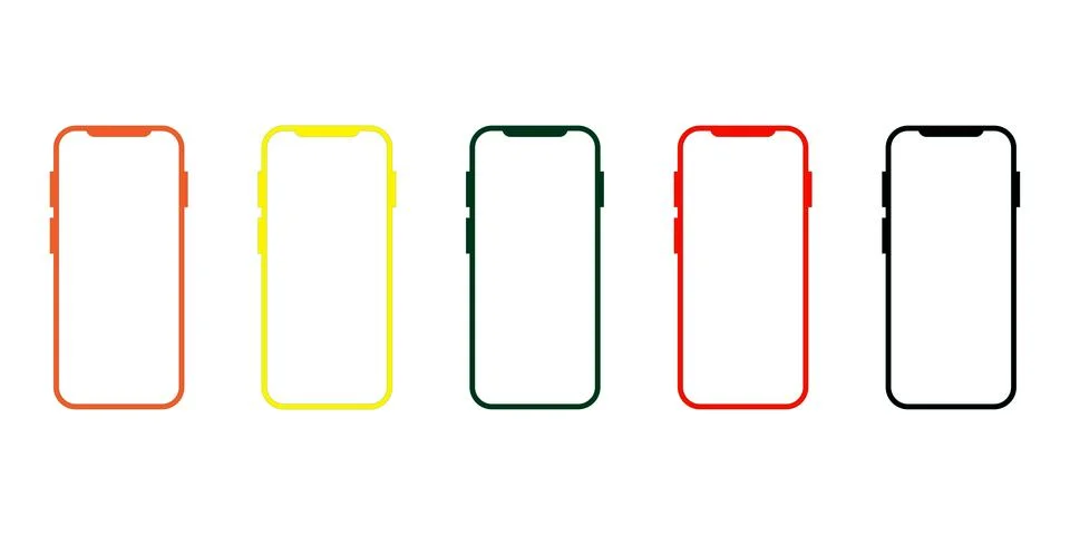 Set of Colorful Smartphone Mockup Frames Isolated on White Background Vecto.. Stock Illustration