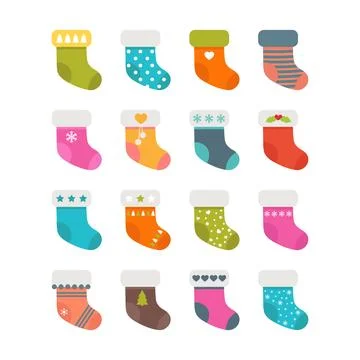 Set of colorful socks with different patterns. Christmas stockings Stock Illustration