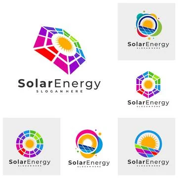 Set of Colorful Solar logo vector template, Creative Solar panel energy logo  Stock Illustration