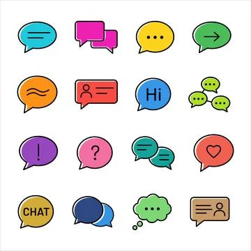 Set of Colorful Speech Bubble Icons for Chat, Communication, and Social Medi Stock Illustration