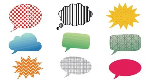A set of colorful speech bubbles and thought bubbles Stock Illustration