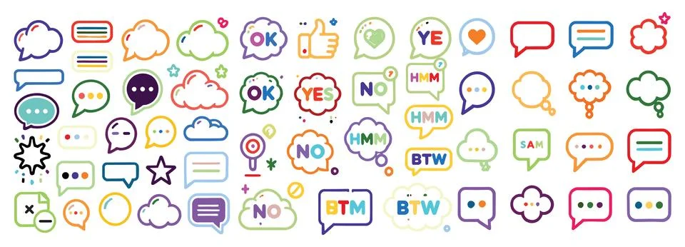 Set of colorful speech bubbles and chat icons with different text like ok yes Stockillustratie