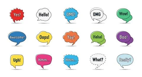 A set of colorful speech bubbles with different expressions Stock Illustration