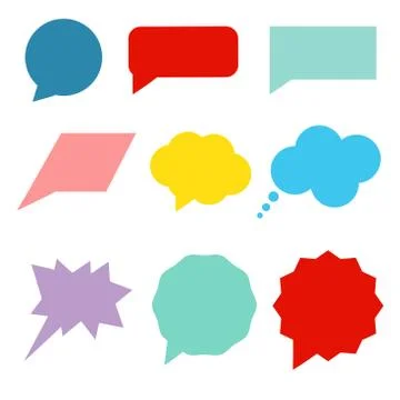 Set of colorful speech bubbles. Flat vector illustration. Illustrazione stock