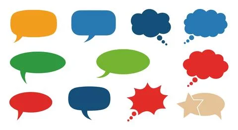 A set of colorful speech bubbles in various shapes and sizes Stock Illustration