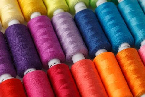 Set of colorful spools of thread Stock Photos