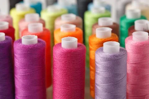 Set of colorful spools of thread Stock Photos