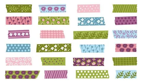 Set of colorful spring patterned washi tape strips and pieces of duct paper. Stock Illustration
