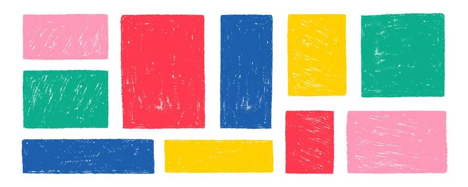 Set of colorful square and rectangle text boxes with rough crayon texture. .. 스톡 일러스트