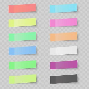 Set of colorful sticky notes on transparent background. Vector Illustrazione stock