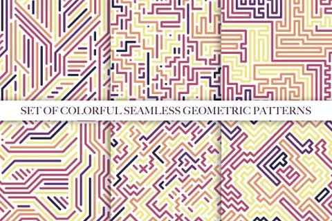 Set of colorful striped seamless vector patterns - digital multicolor design. Illustrazione stock