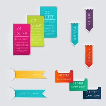 Set of colorful text box with steps, trendy colors. Stock Illustration