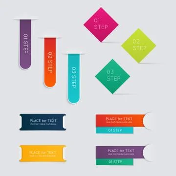 Set of colorful text box with steps, trendy colors. Stock Illustration