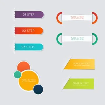 Set of colorful text box with steps, trendy colors. Stock Illustration